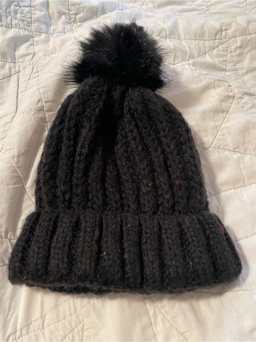 Isaac Mizrahi Black Knit Pom Hat